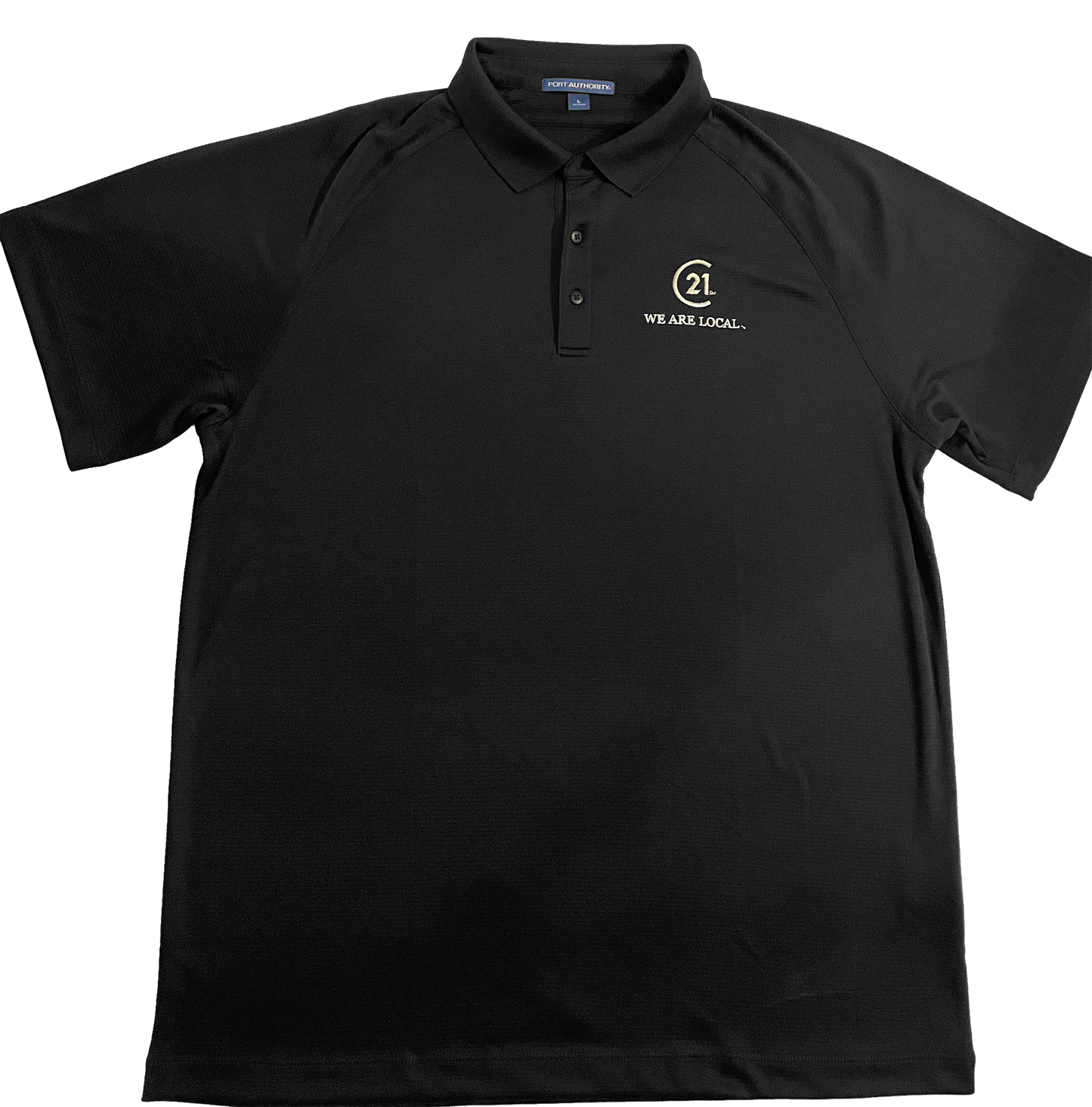 C 21 We Are Local Men's Black Crossover Raglan Polo With The C21 WE ARE LOCAL Embroidered
